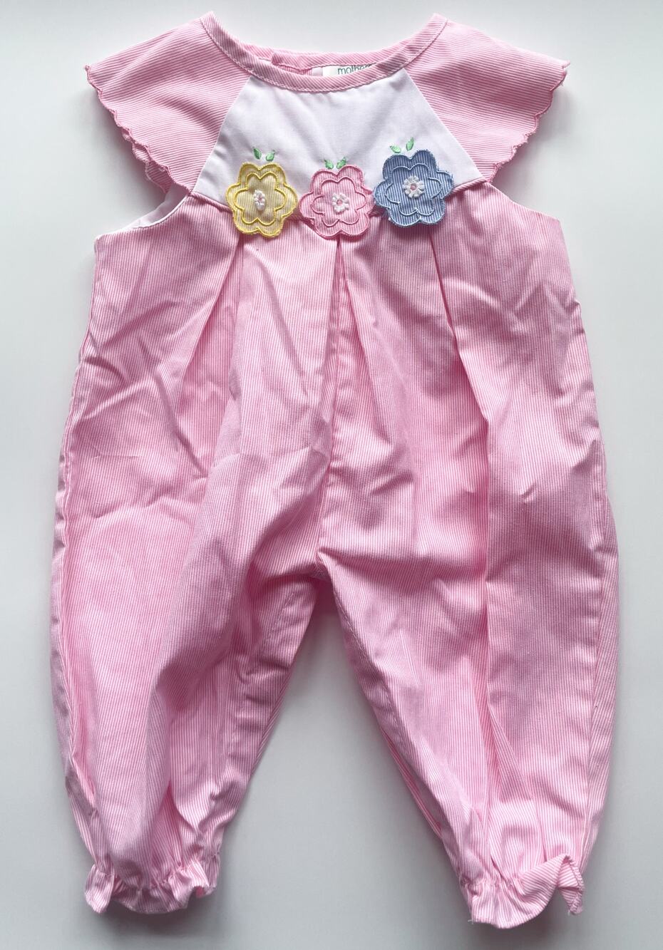 Baby Girl's Vintage One Piece Pink Pinstripe Floral Romper Size 3-6 Months